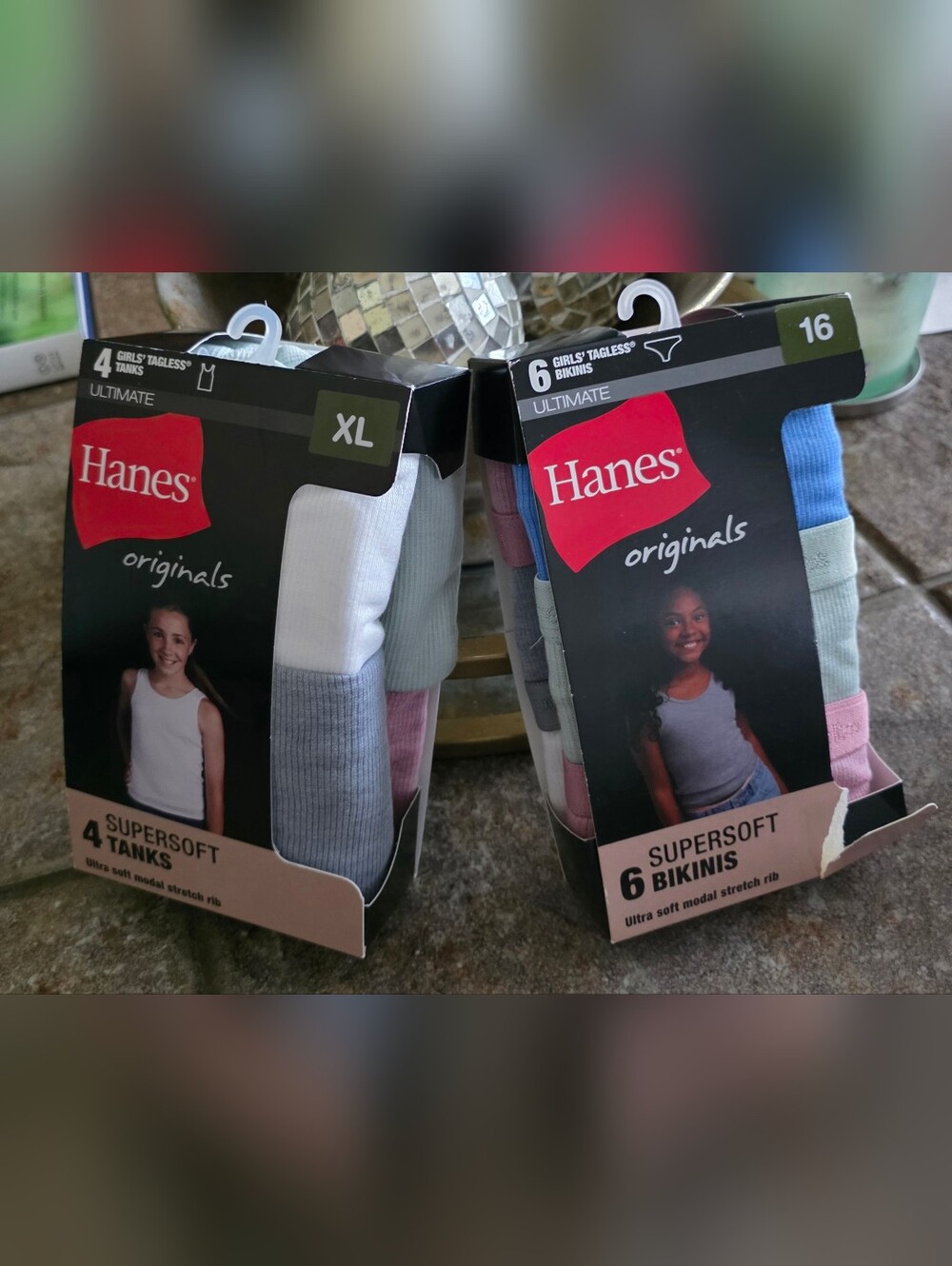 Hanes Originals Girls Supersoft Tanks & Bikinis - Blue, Gray, White, Pink XL, 16